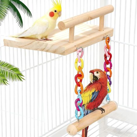 Ouets pour Oiseaux, Perchoirs à Oiseaux en Bois avec Couleur Balançoire, Jouet Perroquet, Jouets à Mâcher en Bois pour Pinsons pour perruches, Calopsittes, Cacatoès (1/5)