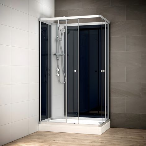 Cabine douche 120 x 80 SILVER Noir rectangulaire gauche (accès angle) (1/5)