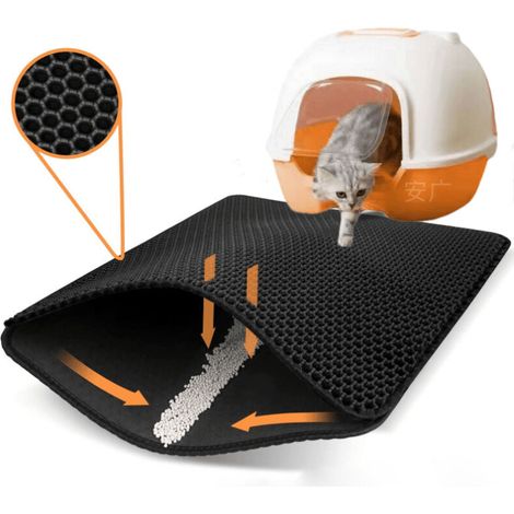 GROOFOO Tapis Litière Chat Bac à Litière pour Chats, Imperméable Non Toxique EVA,Double Couche en Nid d'abeille Design 30x45cm,Noir (1/5)