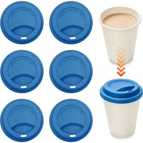 Couvercles en silicone pour boissons, couvercles étanches pour tasses, couvercles réutilisables pour tasses à café, lot de 6, bleu ciel (1/5)