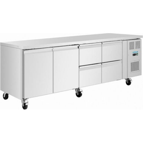 Table inox réfrigérée tropicalisée positive 476 Litres 2 portes, 4 tiroirs, 220 V - MONO
