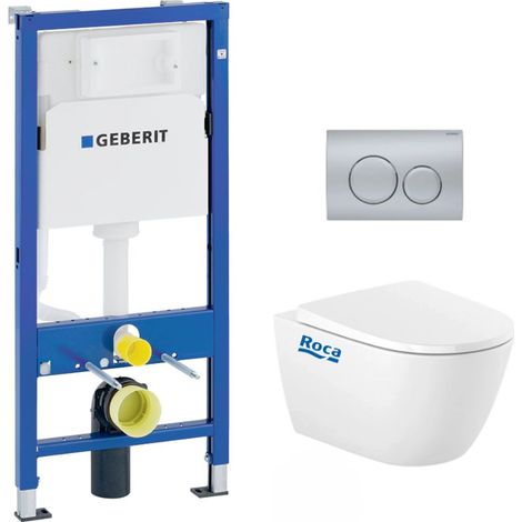 Pack WC Bati Geberit UP100 + Cuvette Roca Ona sans bride fixations invisibles + Plaque chrome mat (OnaGeb9) (1/5)