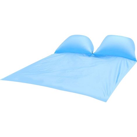 Tapis de pique-nique bleu ciel double face avec coussin gonflable imperméable, 145x210cm, set de 2 personnes, sac de rangement et piquets inclus pour extérieur (1/5)