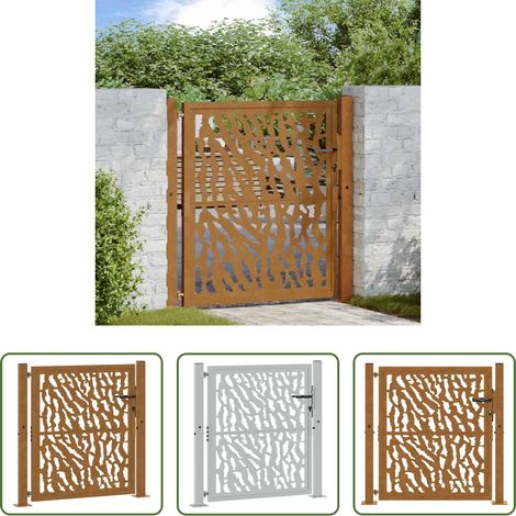 Portail métallique - Portail de jardin 100x100 cm en acier patiné avec motif de traces (1/5)