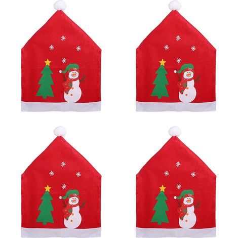 Housse De Chaise De Fête - Motif Père Noël Et Bonhomme De Neige - 50 X 60 Cm - Tissu Non Tissé - Lot De 4 (1/5)