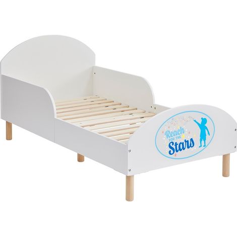 Kids Toddler Bed Frame with Reach for the Stars Decal - L144 x W74 x H68 cm - White