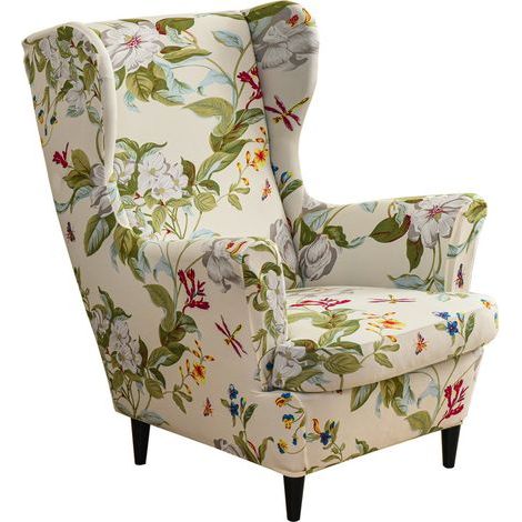Housse pour fauteuil à oreilles – Motif “Printemps paisible” – Extensible et enveloppante (1/5)