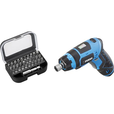 FERVI Avvitatore a Batteria 3,6V con 30 Inserti e Scatola di Latta (1/3)