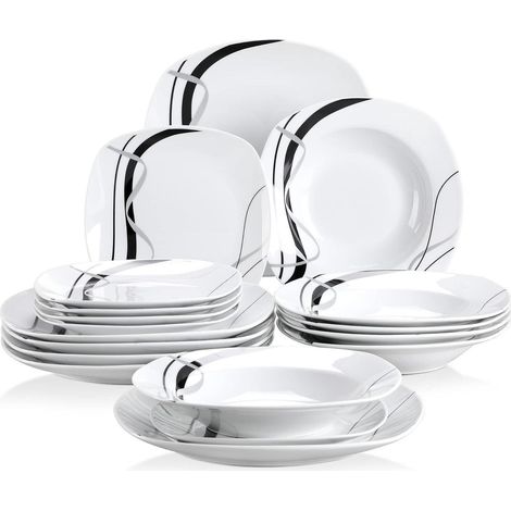 Tafelservice 18-teilig für 6 Personen, Porzellan, mit Speise-, Dessert- & Suppentellern (1/5)