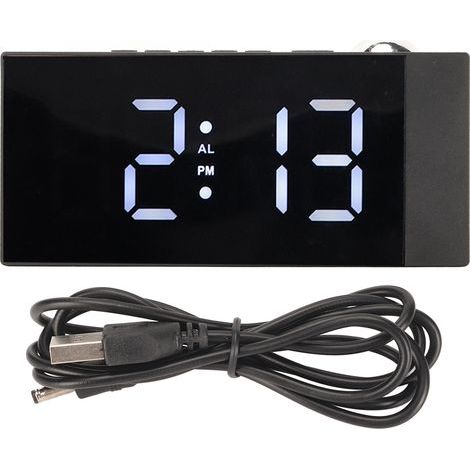 Digitaler Wecker mit 180°-Projektion, einstellbarer Helligkeit und USB-Ladefunktion, LED-Uhr für Büro und Schlafzimmer, weißes Licht (1/5)