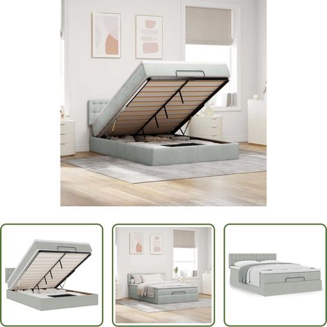 vidaXL Samt -  Ottoman-Bett mit Matratze Hellgrau 140x200 cm Samt (1/5)