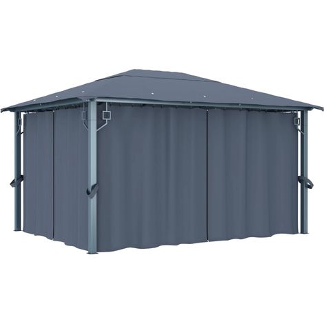 Pavillon mit Vorhängen 400×300 cm Anthrazit Aluminium
