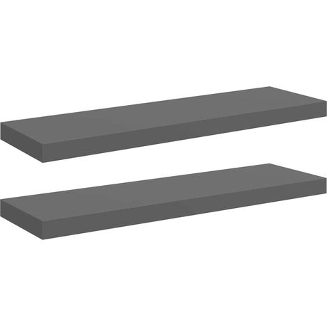 vidaXL Scaffali a Parete 2 pz Grigio Lucido 80x23,5x3,8 cm in MDF