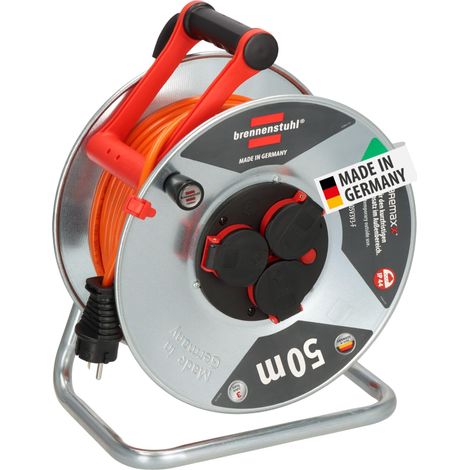 Brennenstuhl Garant S V2 IP44 - Avvolgicavo per esterni, 50 m, prodotto in Germania, cavo nero, lamiera d'acciaio, uso a breve termine in esterno) (1/5)