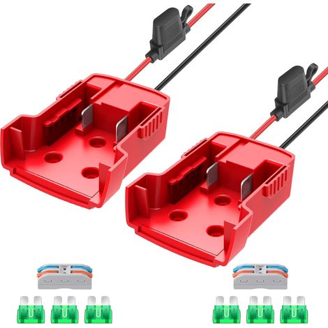 Confezione da 2 adattatori per batteria Milwaukee M18, convertitore per batteria da 8 V con fusibili e terminali, cavo 12 AWG, connettore di alimentazione per auto RC, robotica e camion RC.