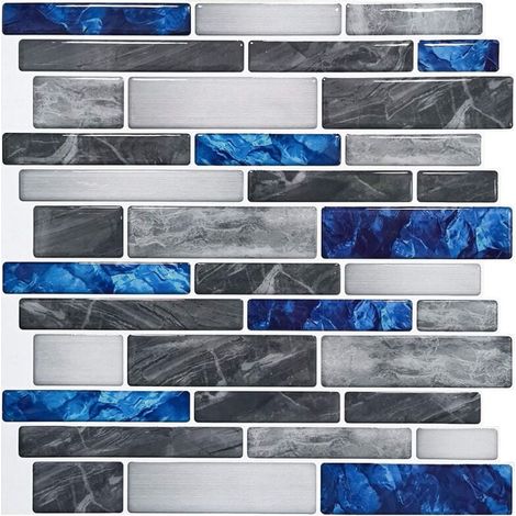 Selbstklebende Fliesentapete „Deep Blue Gems“, 30 x 30 cm, Wandaufkleber im Mosaik-Stil, wasserfeste Dekorfolie für Bad- und Küchenwandfliesen FLITI (1/4)