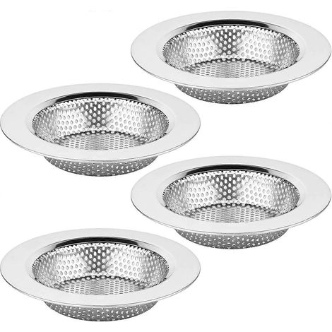 Crépine d'évier Chefbee lot de 4, couvercle de bonde inox avec filtre et panier récupérateur, rebord large 112 cm, accessoire de cuisine (1/5)