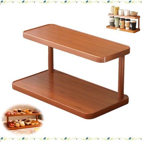 Tischaufsteller – Doppelstöckiger Schreibtisch-Organizer – Ablage – Getränkehalter – Aufbewahrung für den Esstisch – 30 x 14 x 14,5 cm – Braun – Geeignet für Büros und Studentenzimmer (1/5)