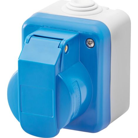 Gewiss – Prise IEC309 2P+T 16A 220V IP44 – Prise industrielle en saillie – Pour chantiers humides – Gris RAL 7035 (1/3)