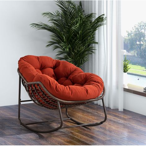 Fauteuil à bascule 106x90x78 cm acier orange avec coussin, pour terrasse relax – MEUBLIV (1/5)