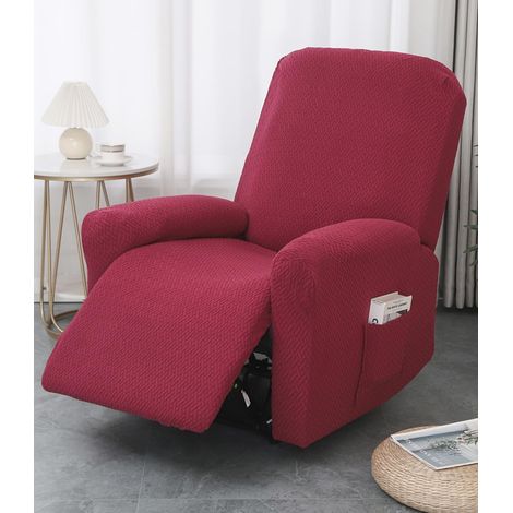 4 Pièces Housse de Fauteuil Relax, Jacquard Extensible avec Poche, Protection 360 Degrés pour Canapé Électrique et Manuel (1/5)