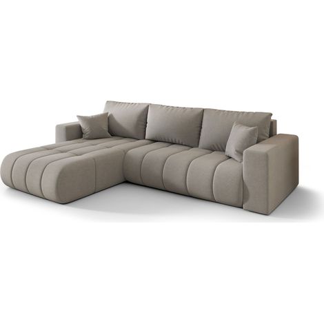 Canapé d’angle velours chenille convertible avec coffre ORIA angle gauche-Gris clair-angle gauche (1/5)