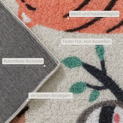 Tapis polaire motif jungle blanc crème multicolore, facile à nettoyer (1/4)