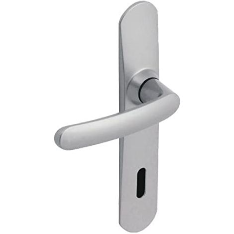 Set de Poignée de Porte sur Grande Plaque SLIM - Version Clé I pour Porte d’Entrée - Entraxe 195 mm - Système de Pose Facile - Zamak Résistant, Finition Chrome Satin