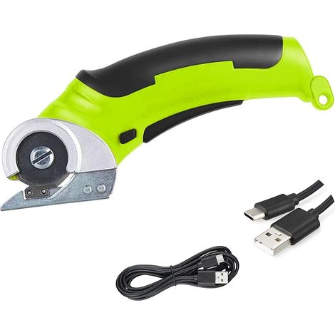 Ciseaux Électriques Sans Fil avec Lame, Coupe-Rotative per Tissus et Textiles, Mini Cutter Couture avec Batterie Intégrée, Couper Tranchantes pour Tapis, élagage, Plastique, Carton, Cuir, Vert