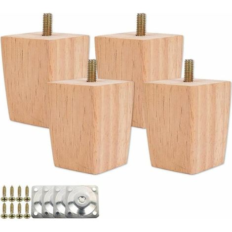 Set de 4 Pieds de Lit en Bois avec Plaques de Montage et Vis - Hauteur de 5cm (1/4)