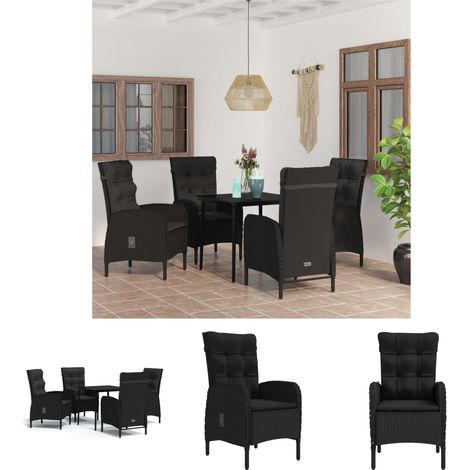 Gartenmöbel Schwarz - vidaXL 5-tlg. Garten-Essgruppe mit Kissen Schwarz - Rattanstuhl (1/5)