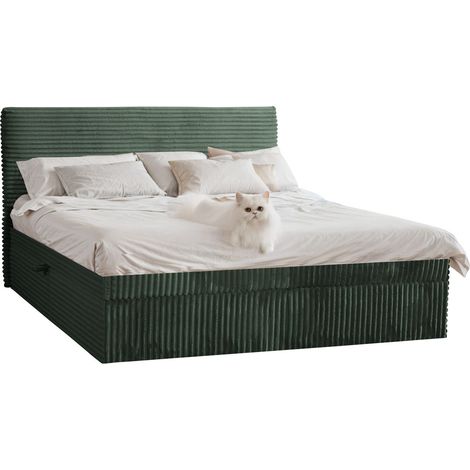 Boxspringbett mit bettkasten und topper TRENTO, ohne Bein stoff Plüsch Cord 200x200 cm Grün (1/4)