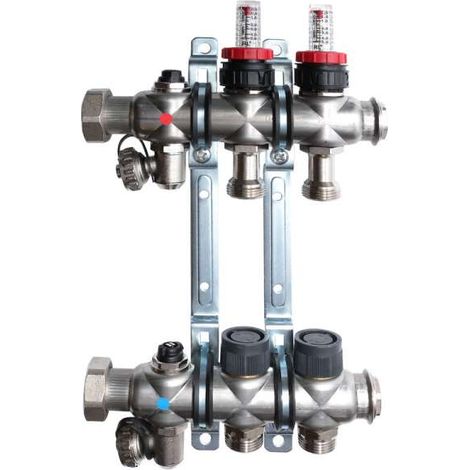 OVENTROP Verteiler Edelstahl 1'' für FBH 2 Kr.,m.Durchflusseinsätzen 0-5 l/min. 1405352 (1/2)
