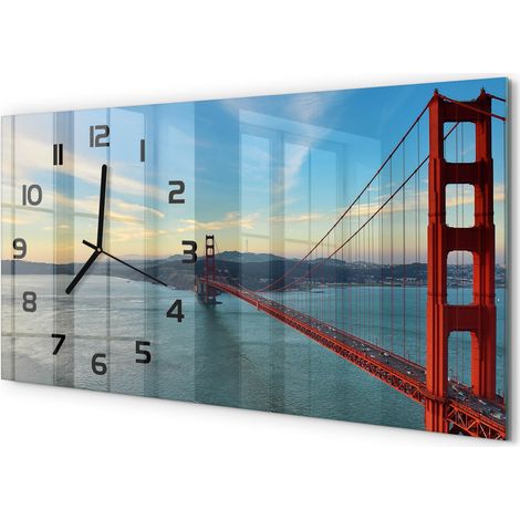 Grande Horloge Murale 60x30 cm Design Panoramique Verre Silencieux pour Salon Pont de San Francisco (1/5)