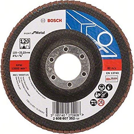 Bosch Fächerschleifscheibe Expert for Metal 115 22,23 120 diritta con piattello in fibra di vetro - 2608607352 (1/4)