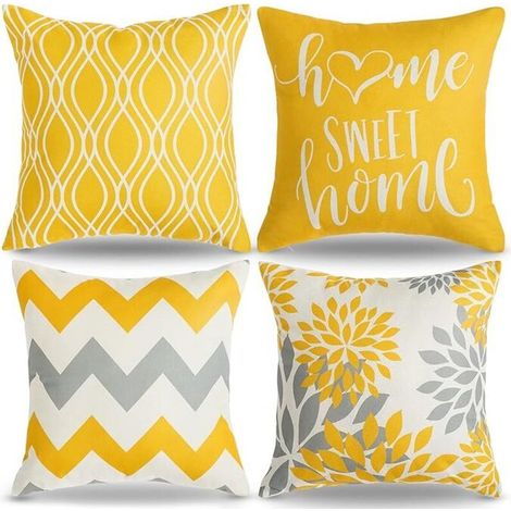 Housse de Coussin Géométrique Motif Coussin Decoratif Jaune Coussin Canapé pour Canapé Maison Salon Chambre Décoration D'intérieur, 45x45cm
