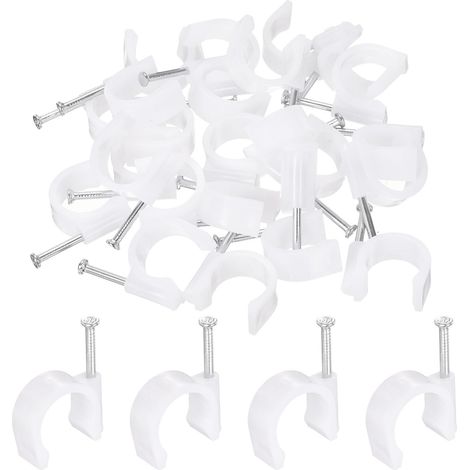 50Pcs Attaches-Câbles Avec Clou 20mm Pour Fils Sur Mur Blanc (1/5)