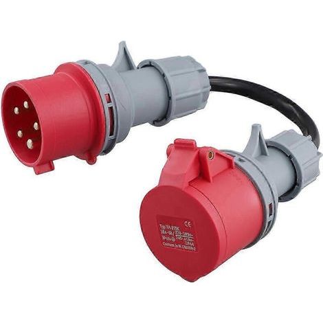 5-poliger CEE-Adapter, rot, 32-A-Stecker auf 16-A-Buchse