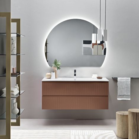 Mobile da bagno sospeso moderno con base 120 ARTICO con 2 cassetti e lavabo RUGGINE (1/5)