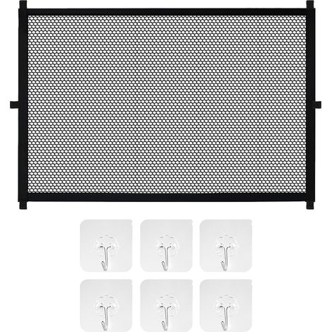 Ausziehbares, bohrfreies Sicherheitsgitter (110 x 72 cm) für Babys und Haustiere, mit 6 Klebehaken und flexiblem Netzgewebe, für Türrahmen, Treppen und Durchgänge einfach zu montieren und preiswert