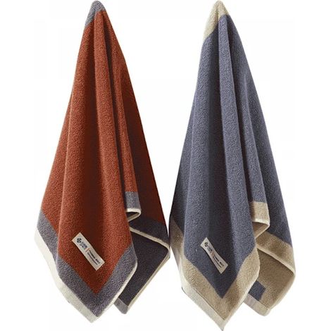Lot de 2 serviettes de bain de luxe en coton, 71 x 34 cm, très absorbantes, séchage rapide, pour salle de bain, spa, hôtel. (1/4)