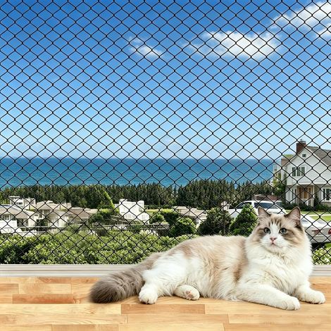 Filet de Protection Chat en Nylon, 3 x 4 m, Noir Katzennetz für Balkon Découpable Protection Fenêtre Chat, Filet Anti Oiseaux, Résistant aux Intempéries pour Installation sans Perçage (1/5)