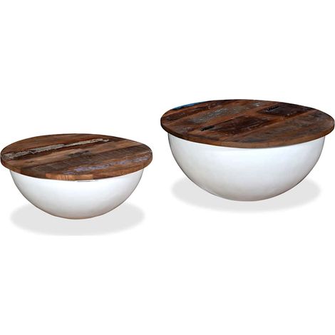 Maison Exclusive - 2-tlg. Couchtisch-Set Altholz Massiv Weiß Scha (1/5)