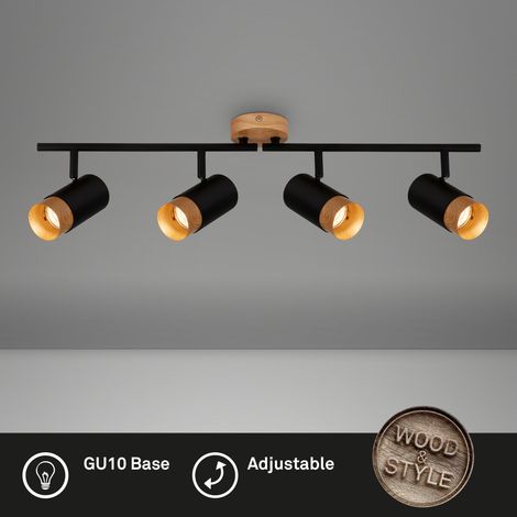 Plafonnier, Lampe, Application bois, Orientable, Lampe de salon, Lampe de chambre, Lampe de cuisine, Noir-bois (1/5)