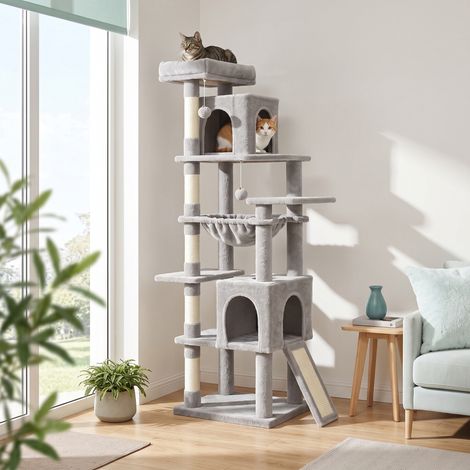 Arbre à Chat Haut avec Niche et Griffoir pour Gros Chat 55 x 45 x 178,5 cm Gris (1/5)