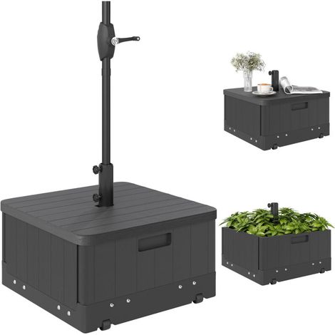 Pied de parasol base de lestage parasol table d'appoint jardinière avec drainage roulettes et poignées PE et métal noir (1/5)