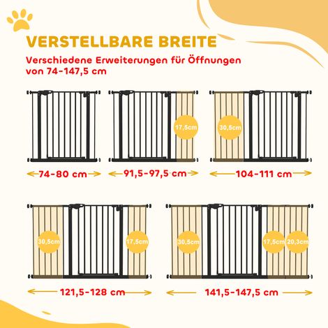 Barrière de sécurité extensible pour escalier et porte, 17,5/20,3/30,5 cm, sans perçage, fermeture automatique, ajustable de 74 à 147,5 cm, pivotante double côté, métal noir.