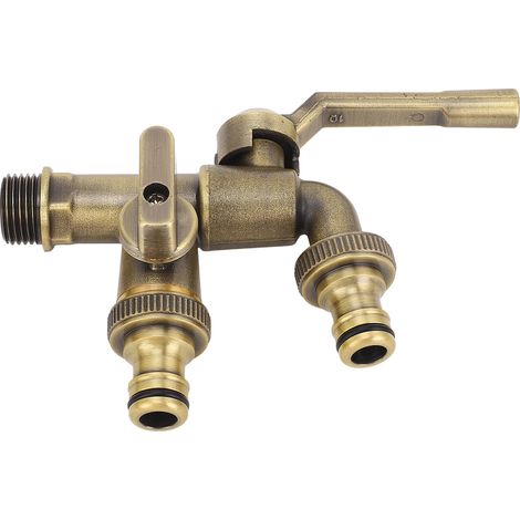 Robinet extérieur 2 sorties en laiton antique, kit robinet mural 3/4" entrée, antigel, répartiteur d'eau avec 2 sorties 25 mm (1/5)