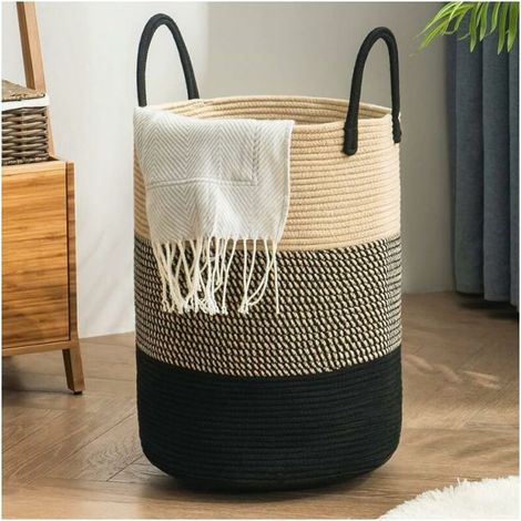 Black Laundry Basket Cotton Foldable Dirty Laundry Bag Large Capacity with Handle Laundry Hamper (1/5)