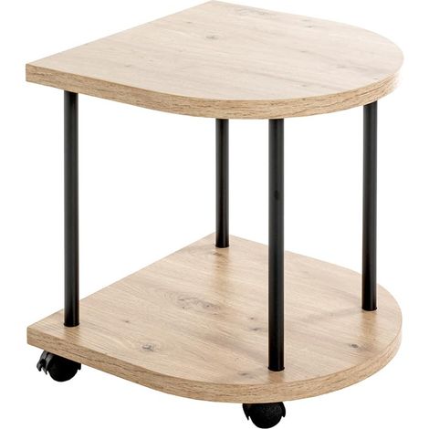 Table d'appoint sur roulettes en chêne Clair et Noir, MDF et métal, desserte à roulettes - Dimensions : L 40 x H 45 x P 40 cm Style : Moderne (1/4)